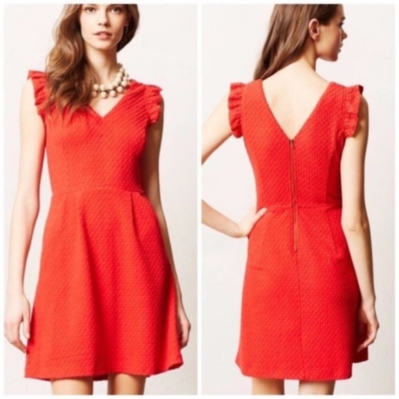 SOLD Anthropologie Tabitha Teahouse Red Quilted Dress - Picture 2 of 7